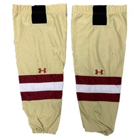 NCAA - Chaussettes de hockey Under Armour d'occasion (rayures épaisses - or/marron/blanc)